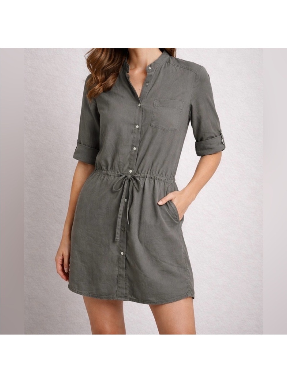 James Perse Linen Shirt Dress in Olive-Taupe